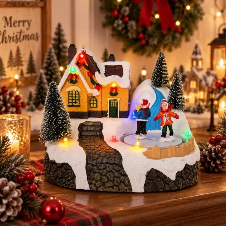 Christmas Village House Lighted Musical Christmas Scene Rotating Skating Figures Snowy Village Collection Tabletop Holiday Decor | Lazada Philippines