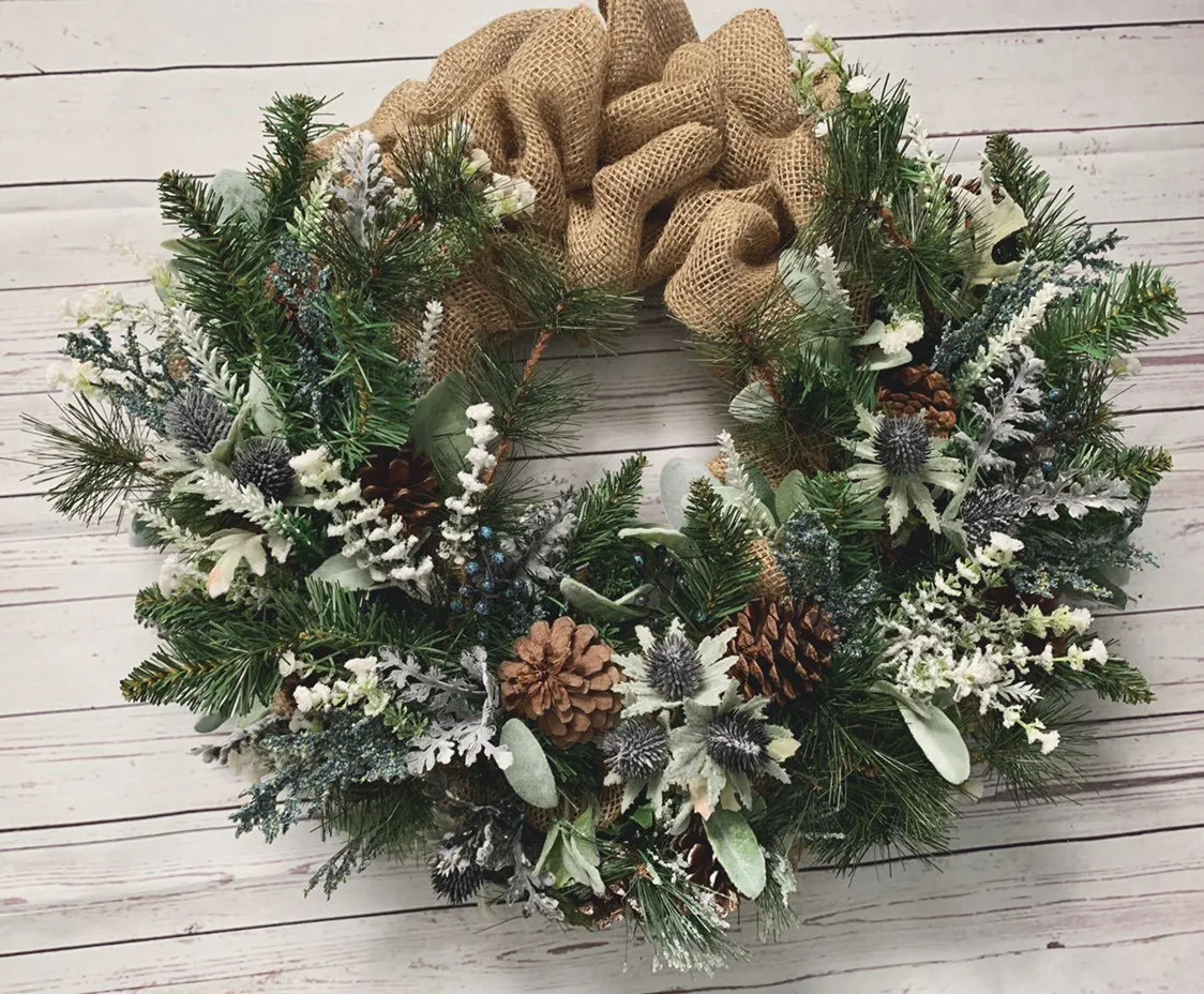 Christmas Winter Wreath Burlap Pine cone