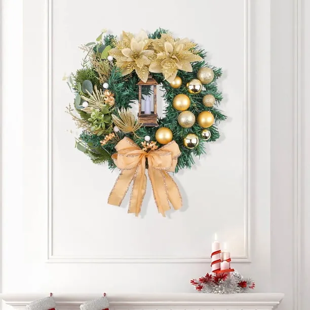 Christmas Wreath with LED Lights 11.81x11.81 inch Door Decoration for  Indoor and Outdoor Holiday Decor, Battery Powered Festive Garland with  Christmas Flowers Balls and Bows, for Xmas Tree - Walmart