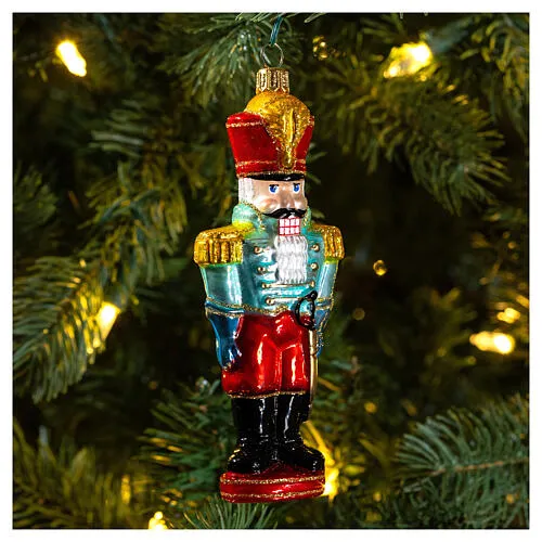 Classic nutcracker blown glass Christmas tree decoration | online sales on HOLYART.co.uk