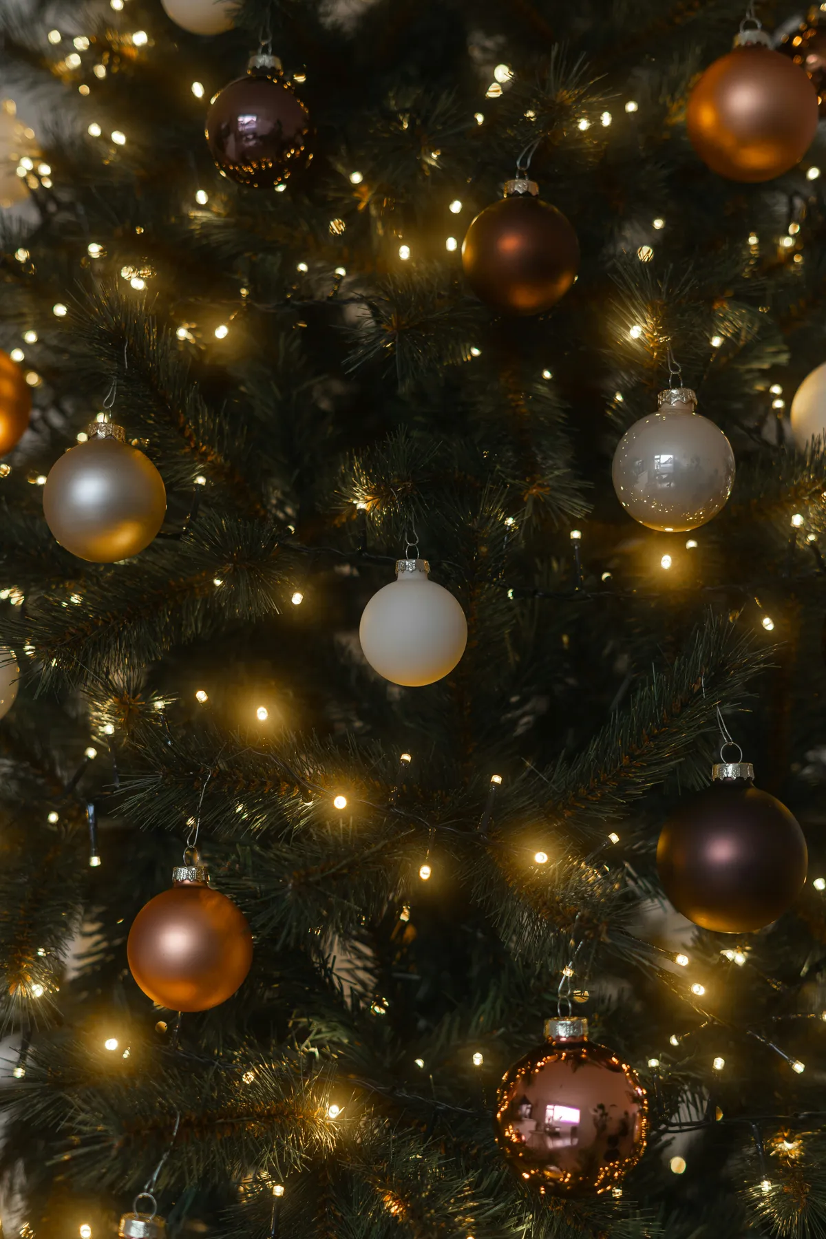Close-up of a decorated christmas tree with lights