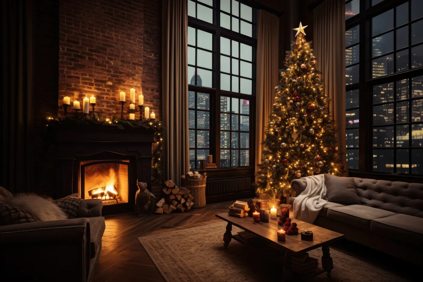 Cozy Loft Living Room with Big Christmas Tree Free Image - Stock Image -  Everypixel