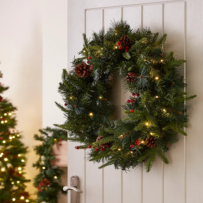 Cranberry Pine 60cm Wreath with Warm Winter LEDs | MFI