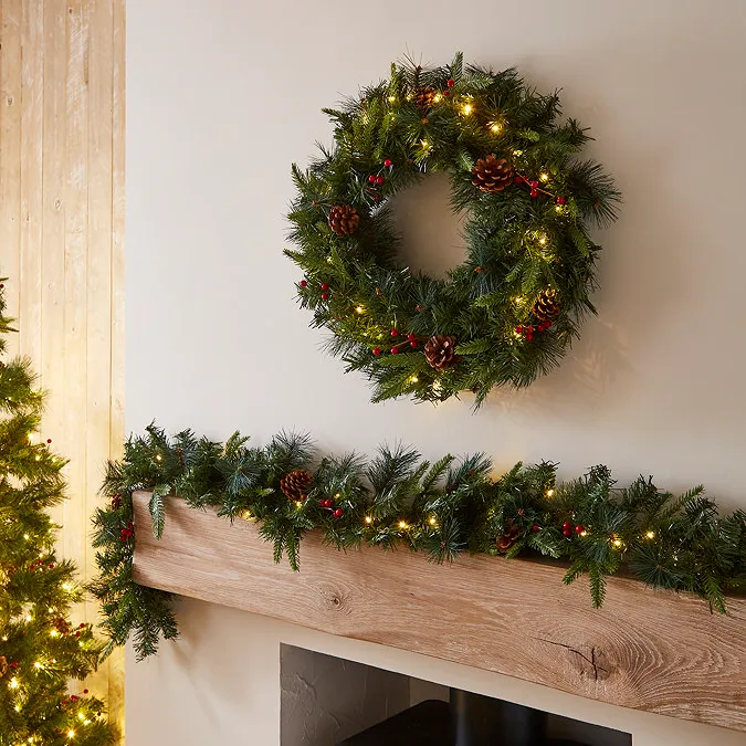 Cranberry Pine 60cm Wreath with Warm Winter LEDs | MFI