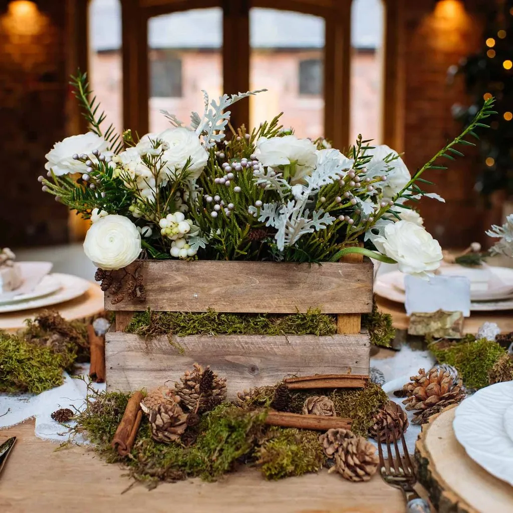 Crate wedding centrtepiece winter wedding ideas - UK Wedding Styling & Decor  Blog - The Wedding of My Dreams