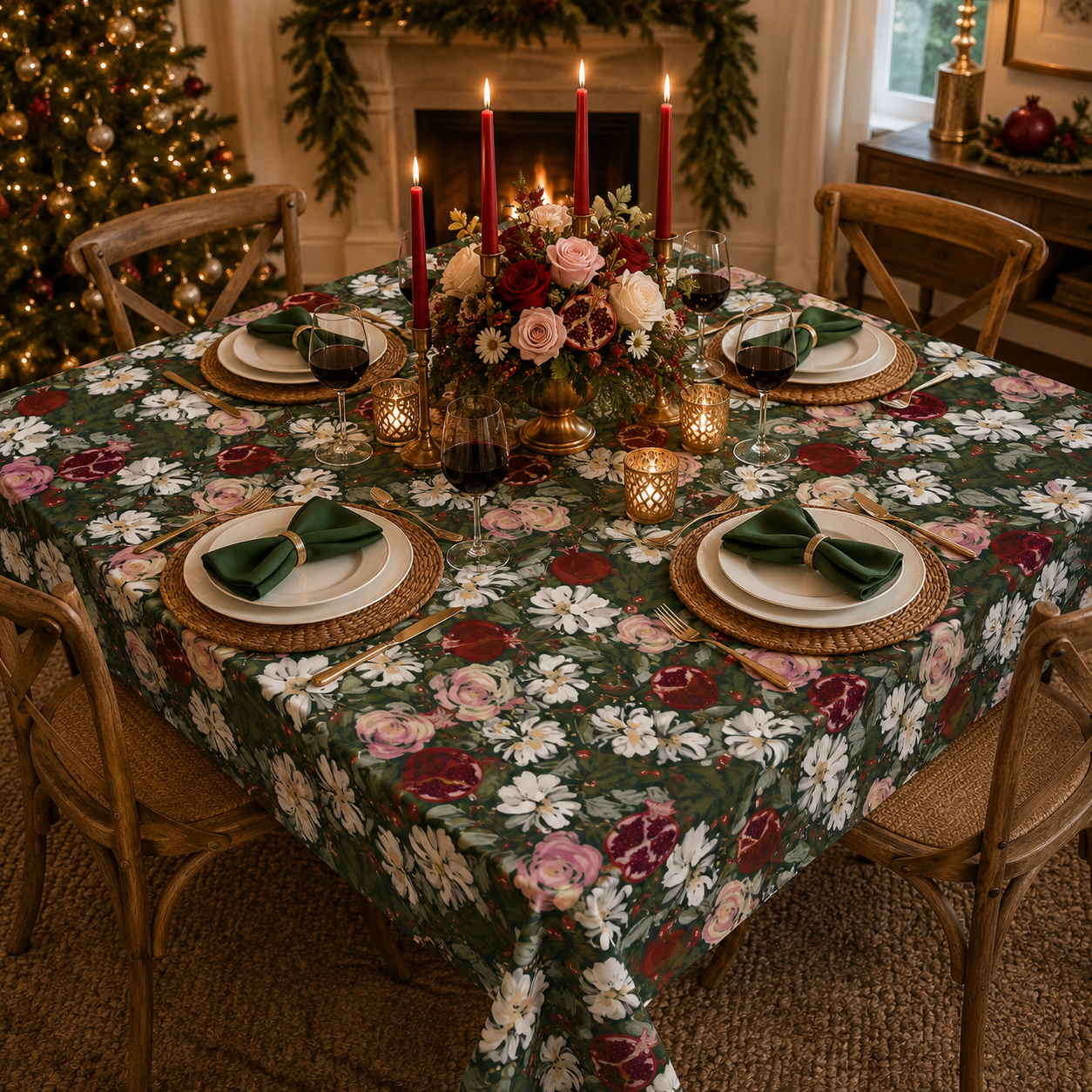 Crimson Harvest Tablecloth - 55'x55' - Polyester