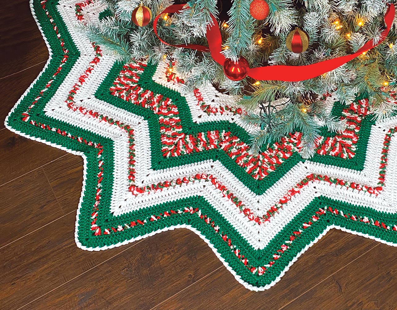 Crochet Candy Tree Skirt Vintage Crochet Pattern 40' Candy Cane Stripes Christmas Tree Skirt PDF Instant