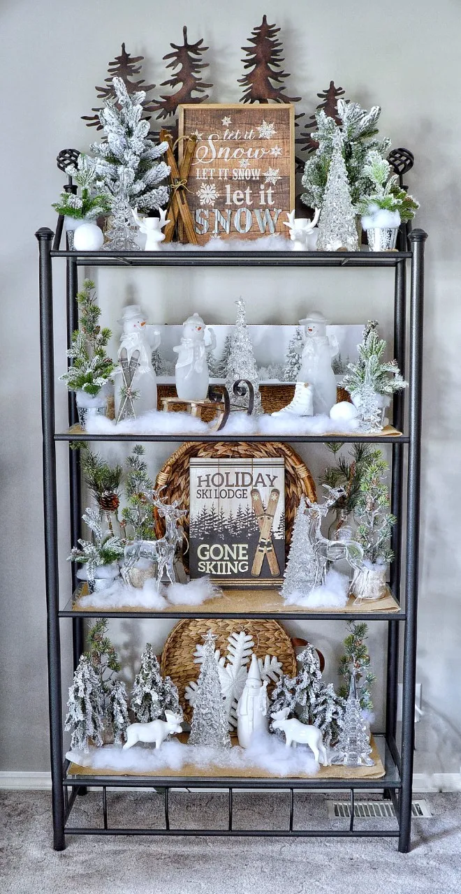Dining Delight: Winter Decor on Etagere Shelves