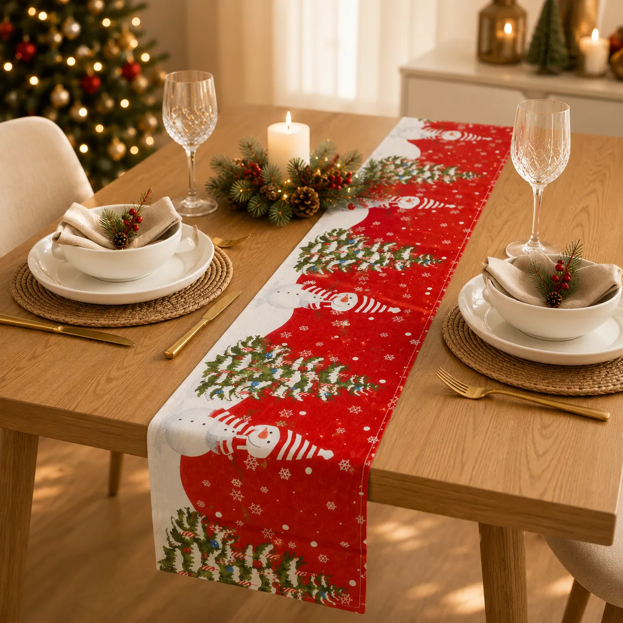 Disney Characters Disney Christmas Table Runner Christmas Snowman Table  Runner – Premium Holiday Table Décor