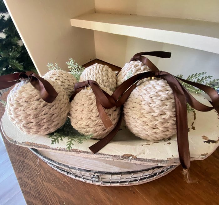 DIY Christmas Balls with Macrame Cord - Pretty DIY Home