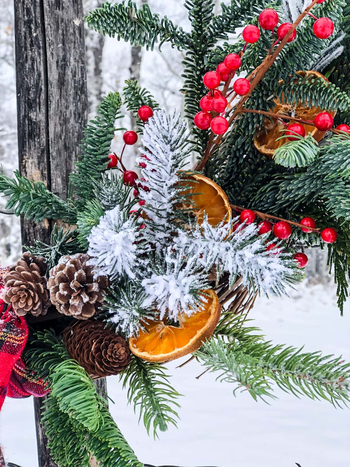 DIY Giant Evergreen Wreath with Plaid and Dried Oranges - A Pretty Life In  The Suburbs