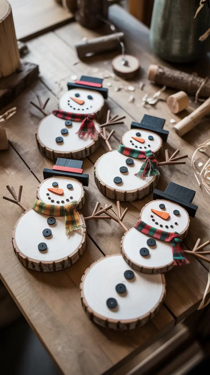 DIY Wood Slice Christmas Ornaments: A Cozy Snowman Craft for Your Tree