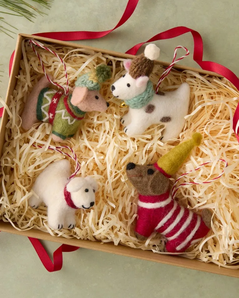 Dog Party Felted Ornaments – Set of 4 | Garnet Hill