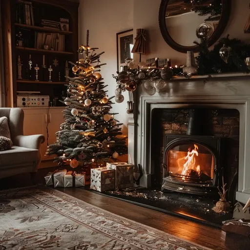 Download Cozy Holiday Setting Image - Christmas, Fireplace, Tree | StockCake
