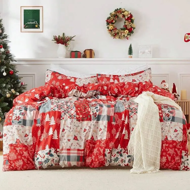 Duvet Cover, Reversible Printed Comforter Cover Set, Holiday Decor Bedding,  Soft Microfiber Red Duvet + 2 Pillow Shams (Reindeer And Snowflake  Pattern), Holiday Bedding GHAN | SHEIN USA
