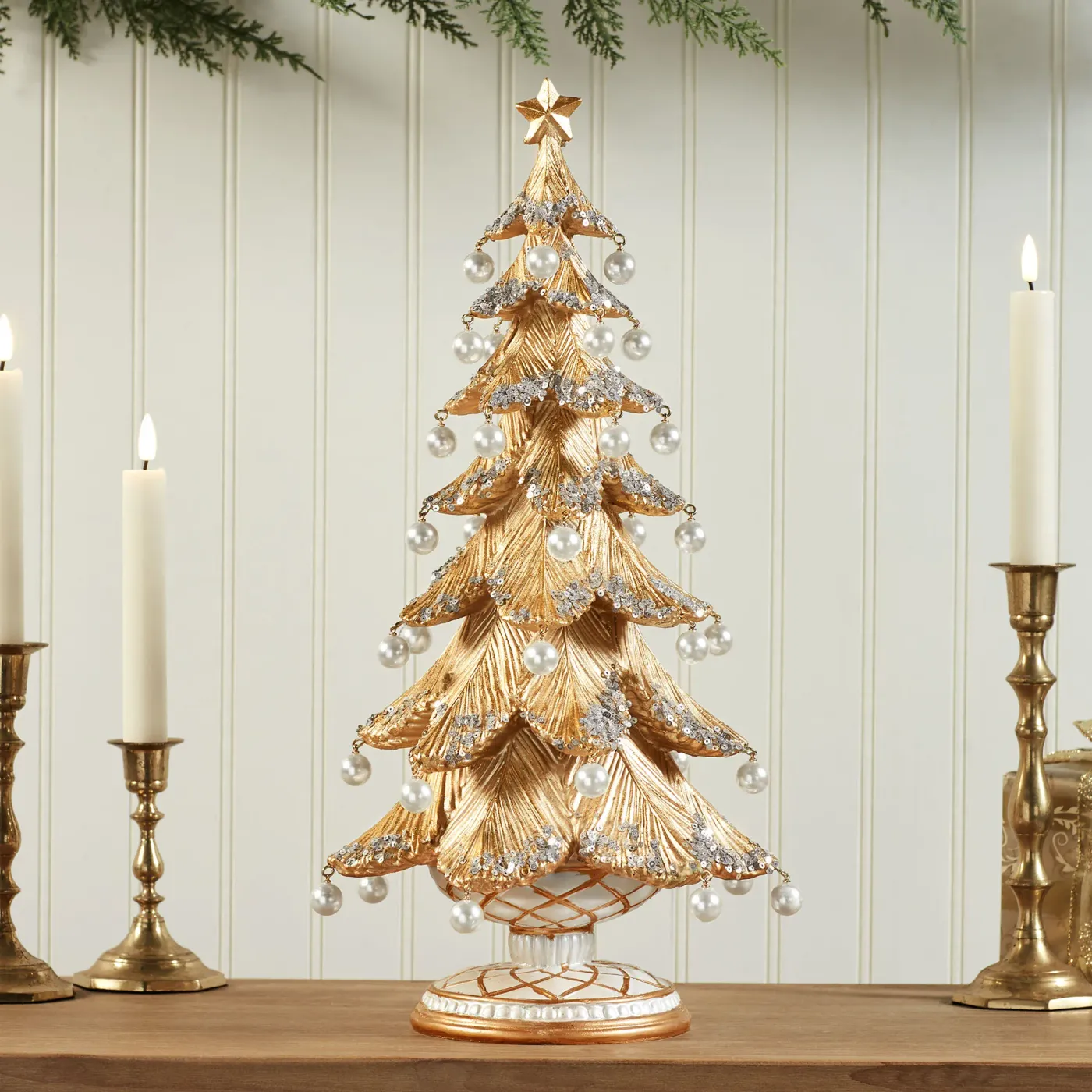 Elegant Gold Christmas Tree Sculpture from Roman