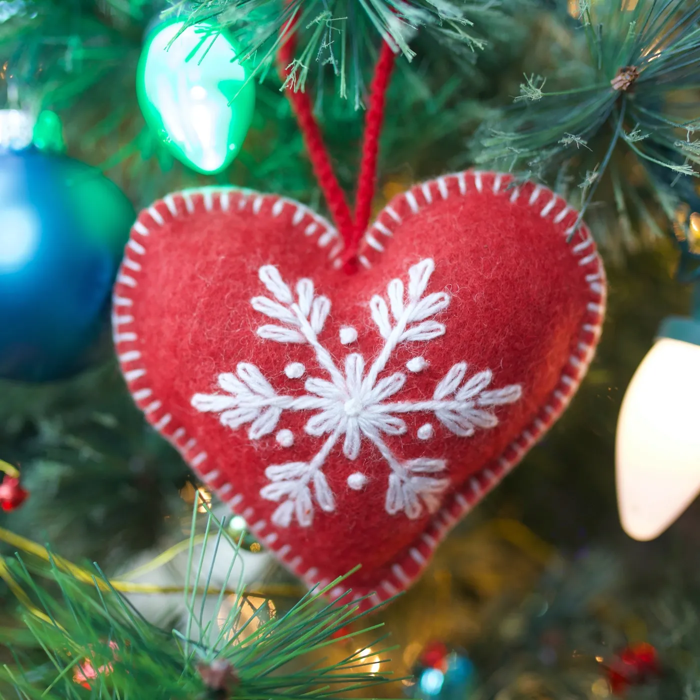 Embroidered Heart Wool Ornament