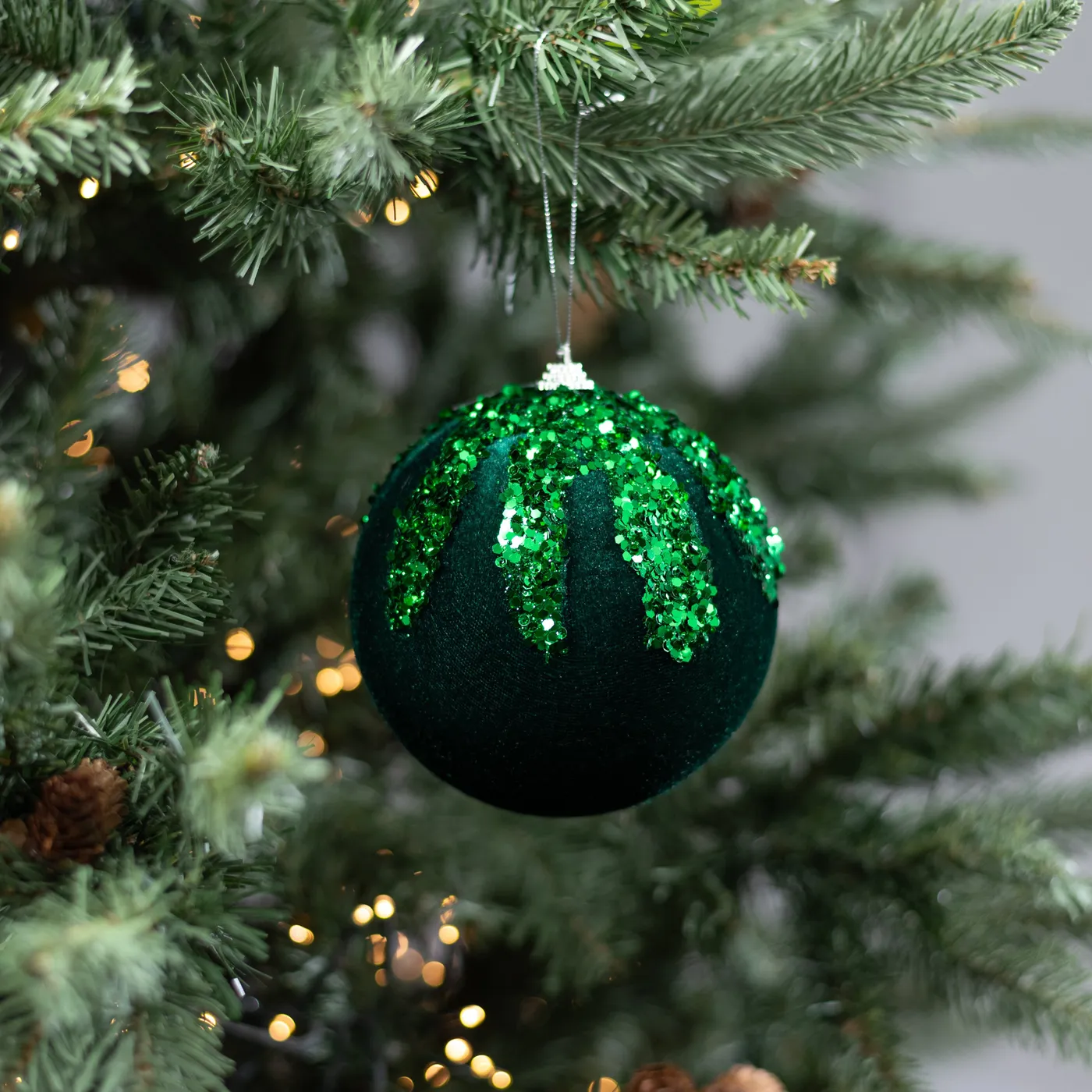 Emerald Green Velvet Ornaments 5' Velvet Sequin Drip Ball Ornament: Deep  Emerald Green