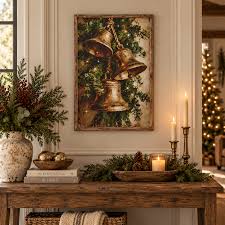 Evergreen Christmas Bells Wood Framed Print