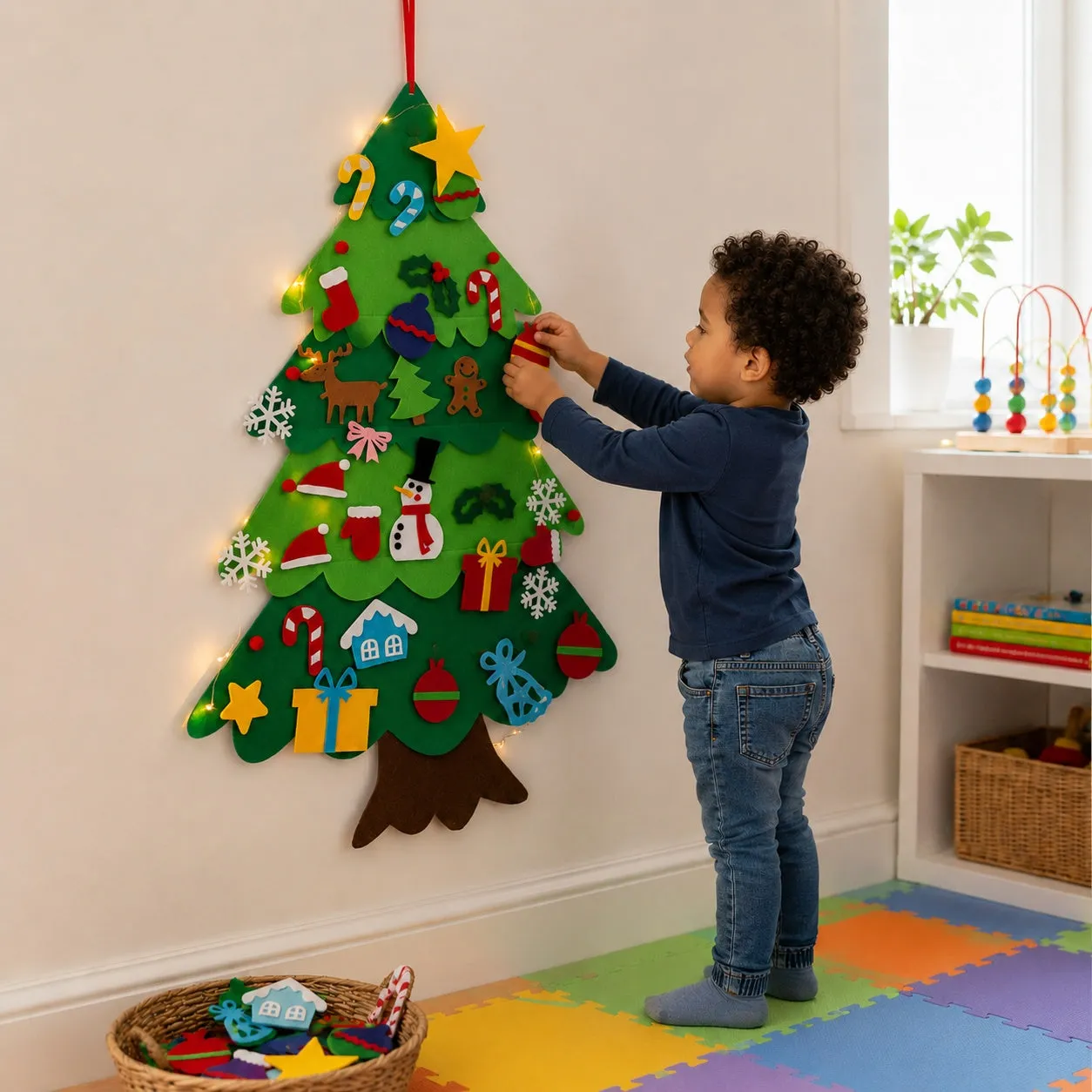 FeltGrove Felt Christmas Tree for Kids Montessori Wall Tree with Fairy  Lights Toddler Activity | Jouzzle
