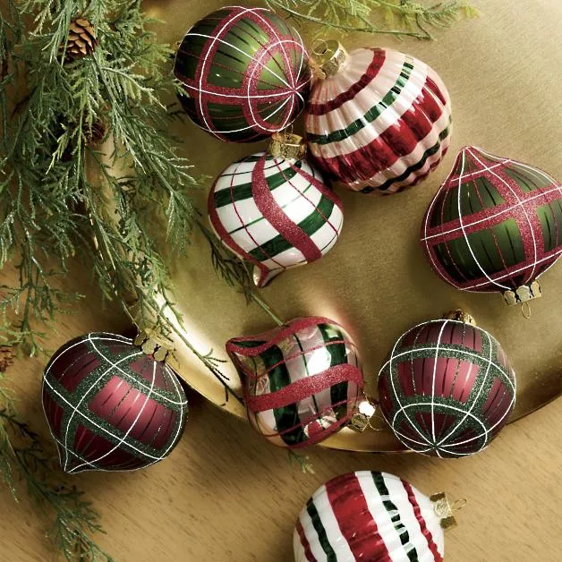 Fireside Holiday Plaid Ornaments, Set of 8 | Grandin Road