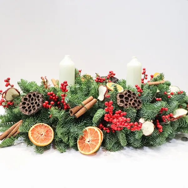 Fresh Pine Traditional Christmas Table Arrangement