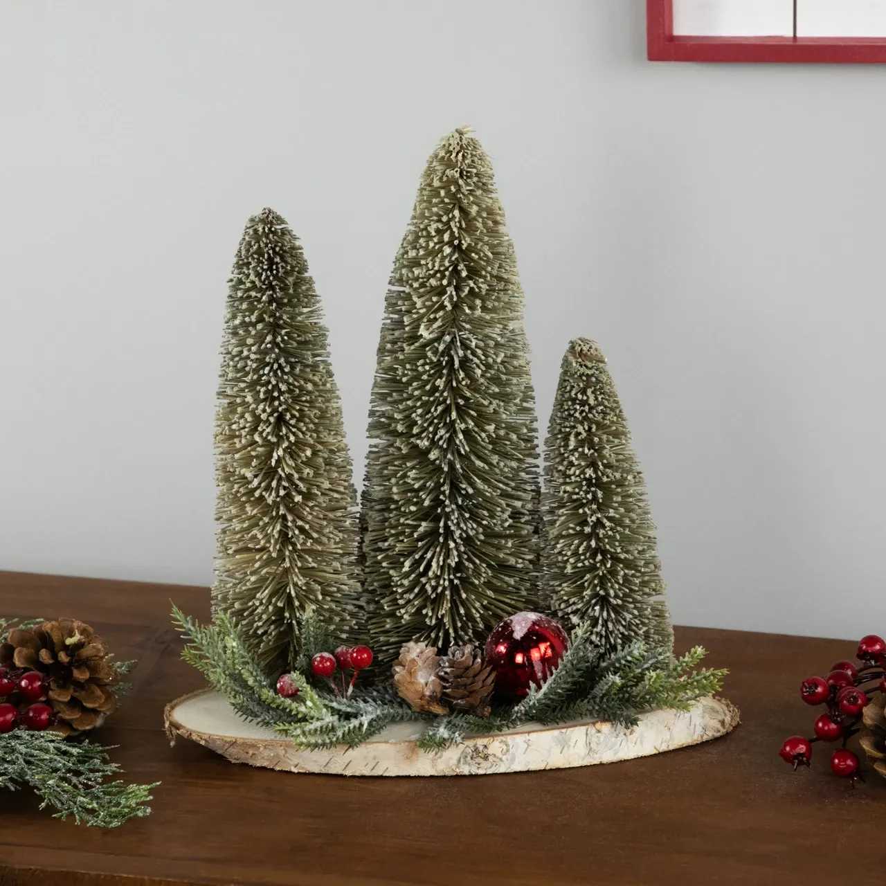 Frosted Bottle Brush Tree Trio Christmas Decoration - 10.25'