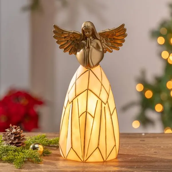Gerson Elegant 11.5 Inch Electric Lighted Gold Angel Tree Topper with 10  Clear Lights - 2663800EC