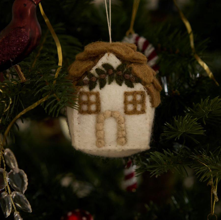 Gingerbread House in Cream Christmas Decoration by Shirley Bredal