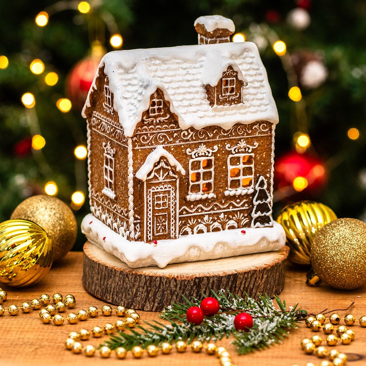 Gisela Graham Small White Iced LED Gingerbread Cottage Ornament