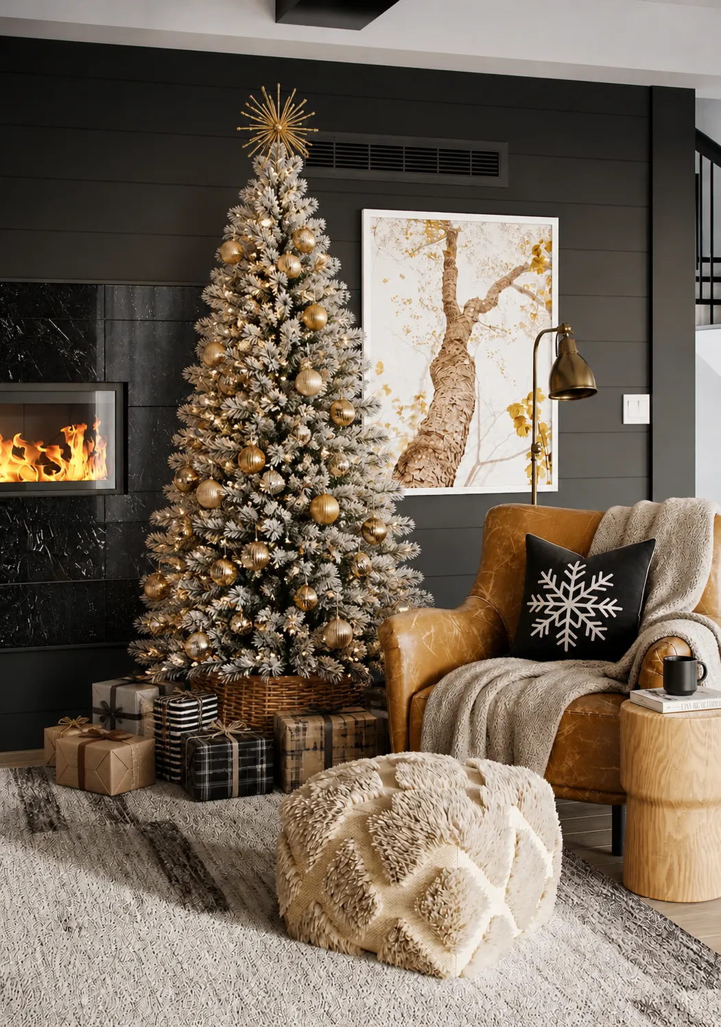 Gold Flocked Christmas Tree Red And Gold Christmas Tree Four Generations  One Roof