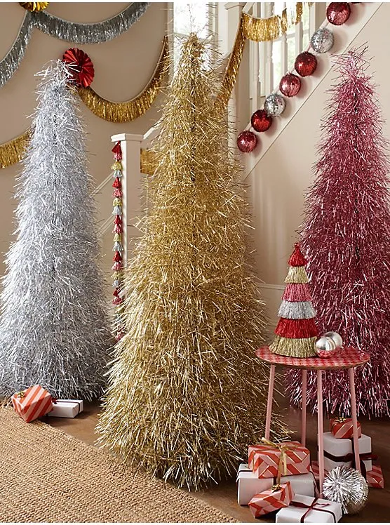 Gold Unlit Tinsel Christmas Tree - 193cm | Christmas | George at ASDA