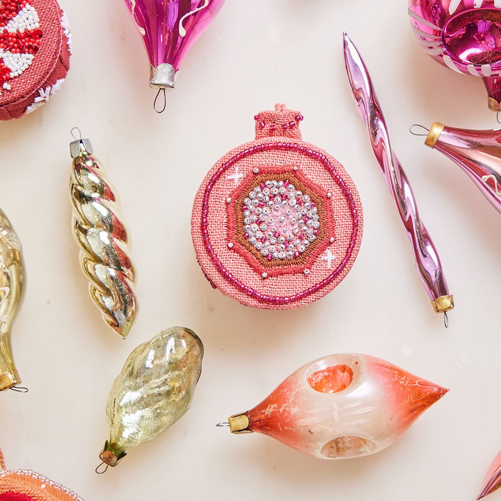Hand-Beaded Pink Bubblegum Vintage Bauble Christmas Tree Ornament