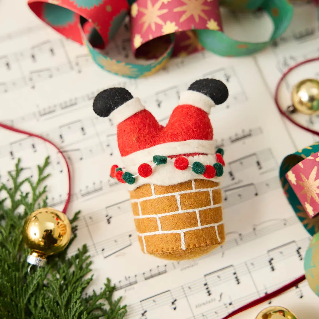 Hand Felted Red Santa Going Down Brown Chimney Ornament – Craftspring
