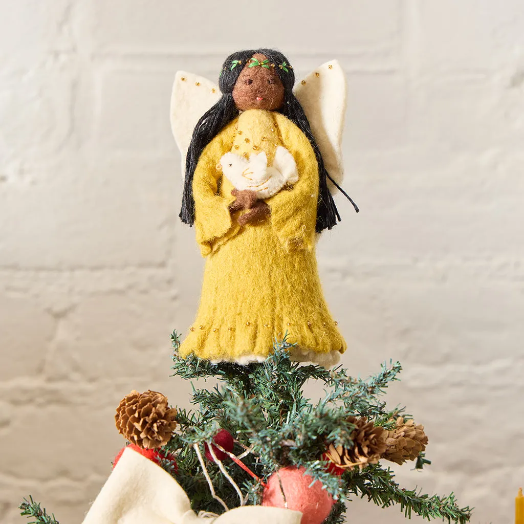 Hand-Felted Small Yellow Golden Peace Dove Angel Tree Topper