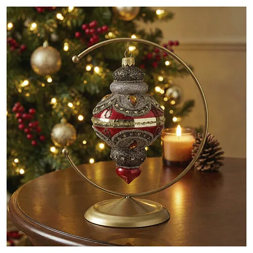 Handcrafted blown glass Christmas bauble decorated in red gold 80 mm |  online sales on HOLYART.com