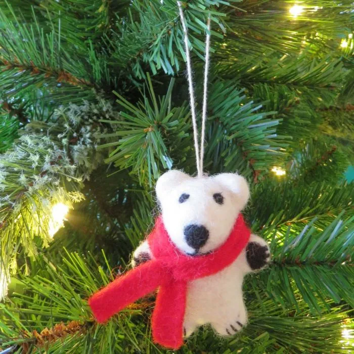 Handmade Pedro the Polar Bear Felt Tree Decoration | Save the Children Shop