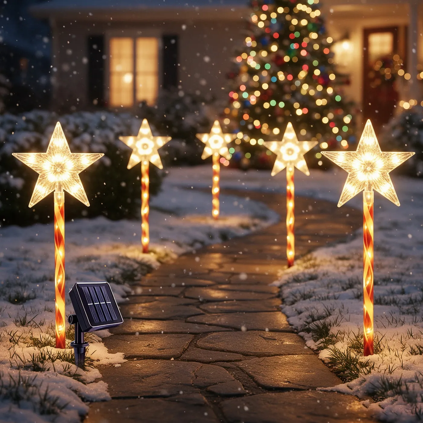 HioHa 2 Sets Solar Star Christmas Pathway Lights, 5-in-1 Outdoor Candy Cane Star Stake Lights, Warm White LED Waterproof Holiday Decor for Yard Lawn Garden Walkway - Walmart.com