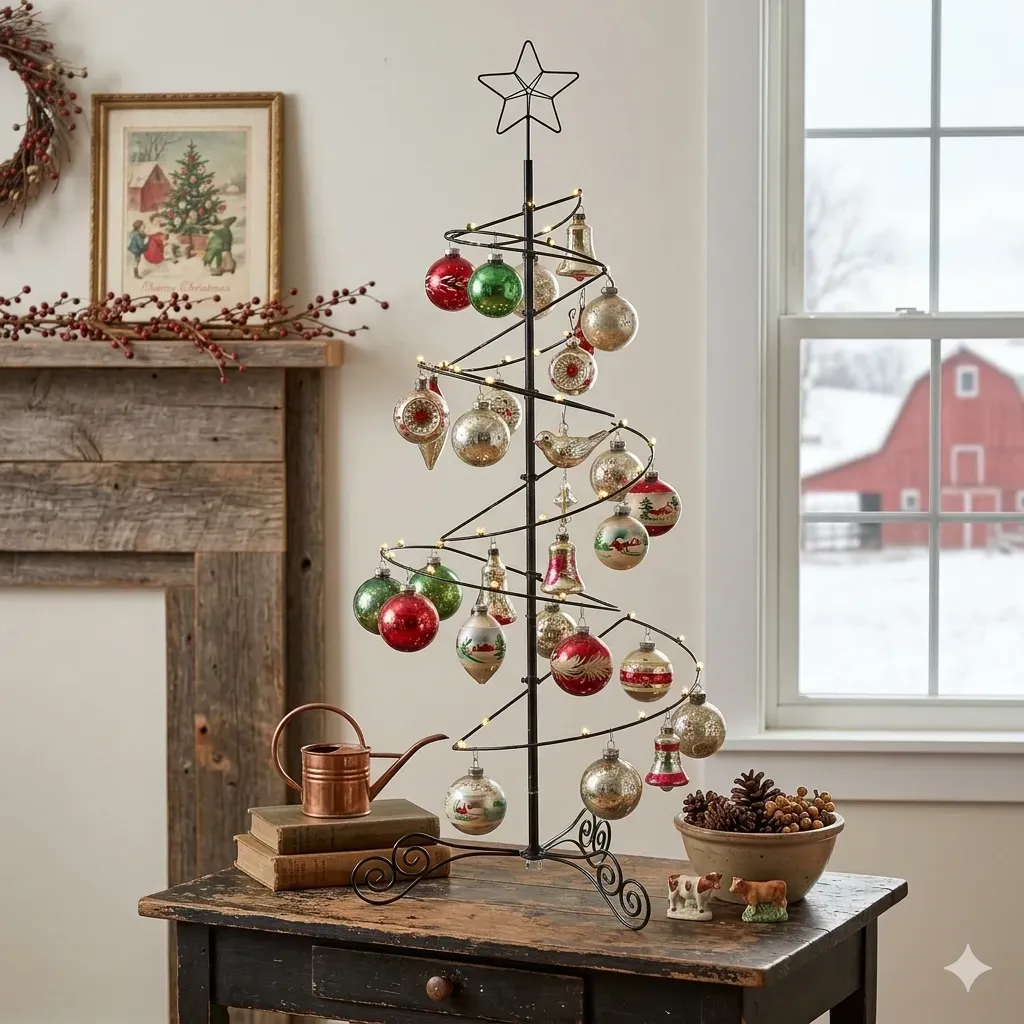 HOHIYA 3 ft Metal Spiral Christmas Tree Alternative – Modern Wrought Iron Ornament Display Stand