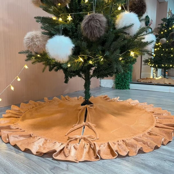 Holiday Decor Ruffled Christmas Tree Skirt Visland Velvet Christmas Tree  Skirt 48 Inch Ruffled Holiday Tree Skirt Rustic Xmas Tree Decoration Soft  Festive Tree Apron For Cozy Celebrations