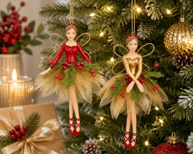 HOLLY FAIRY GISELA Graham Christmas Tree Decoration Resin Fabric Red Gold x  2 £17.99 - PicClick UK