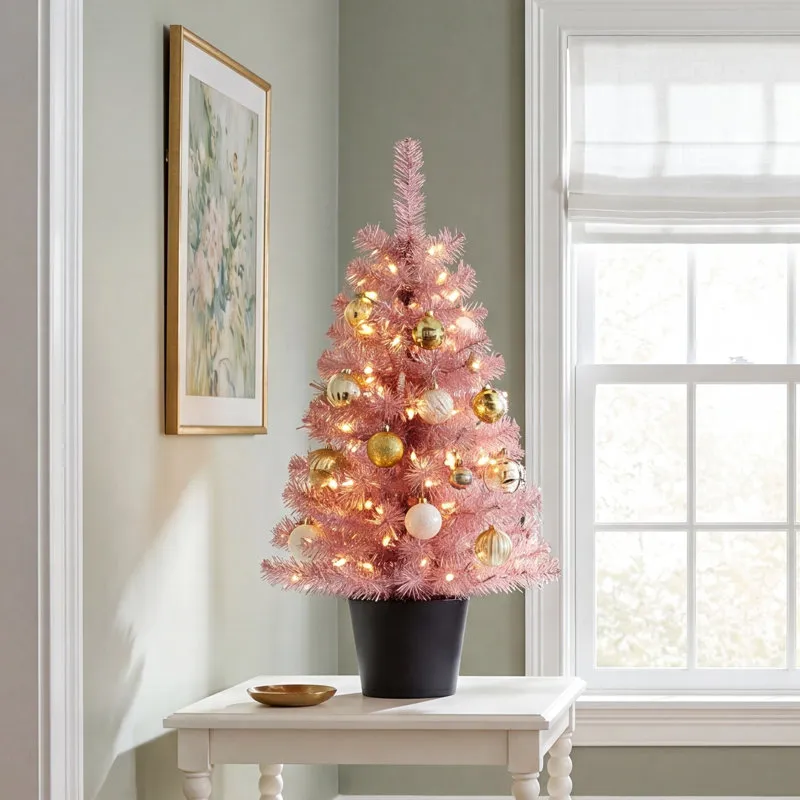 House of Hampton® Pink 2' Pre-Lit Pine Christmas Tree | Birch Lane