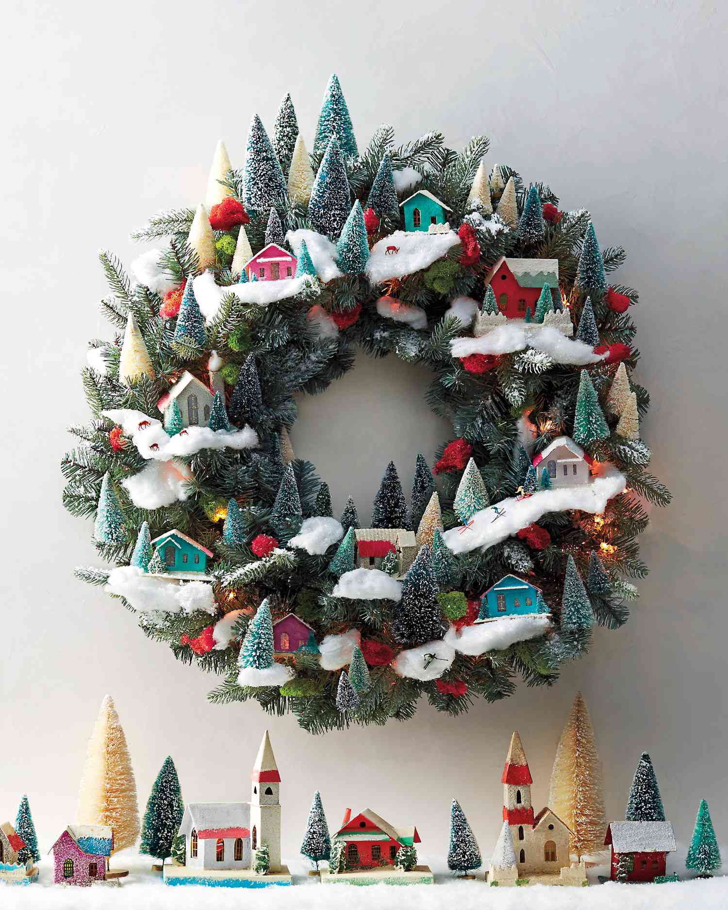 How to Make a Magical Christmas Wreath of Village Miniatures