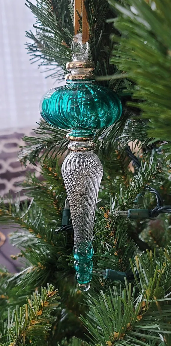 Icicle Christmas Tree Ornaments Blown Glass Icicle Ornaments Hand Blown Glass Christmas Ornament: Egyptian Icicle Finial With Orb Design