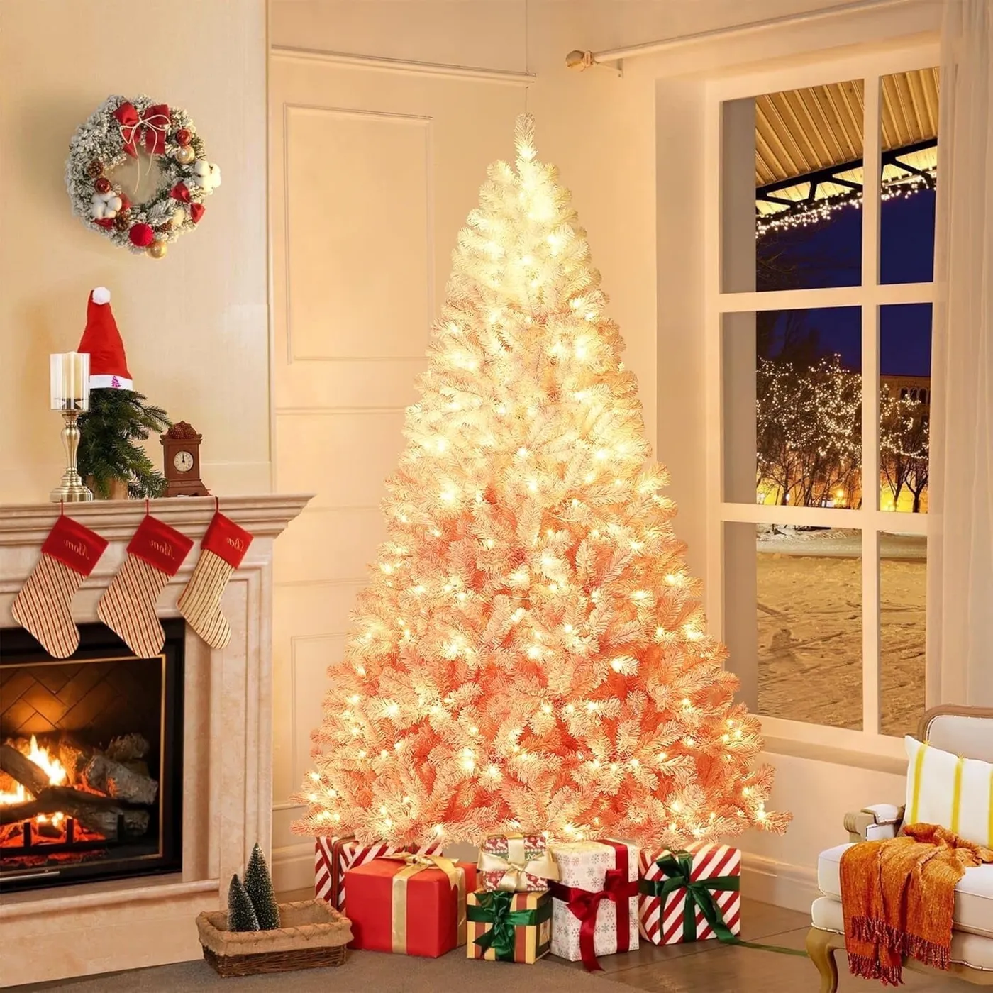 IDEALHOUSE 9FT Ombre Pink Snow Flocked Christmas Jamaica | Ubuy