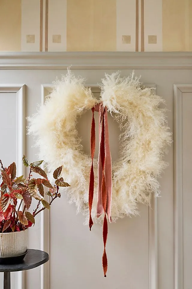 Ivory Pampas Grass Heart Wreath | Terrain