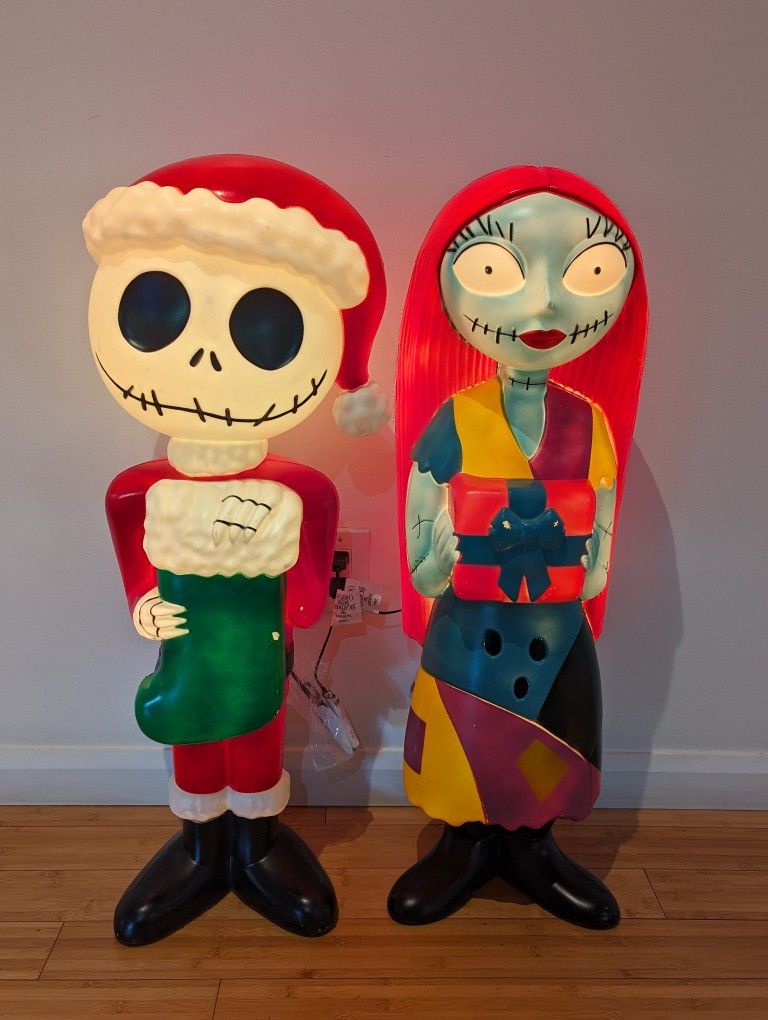 Jack and Sally Gemmy Christmas Light Up Blow Mold 3ft Tall NEW