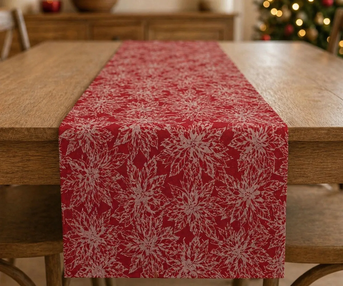 Jacquard Table Runner – Elegant Woven Dining Table Decor JQ Red & White / 14 x 72'