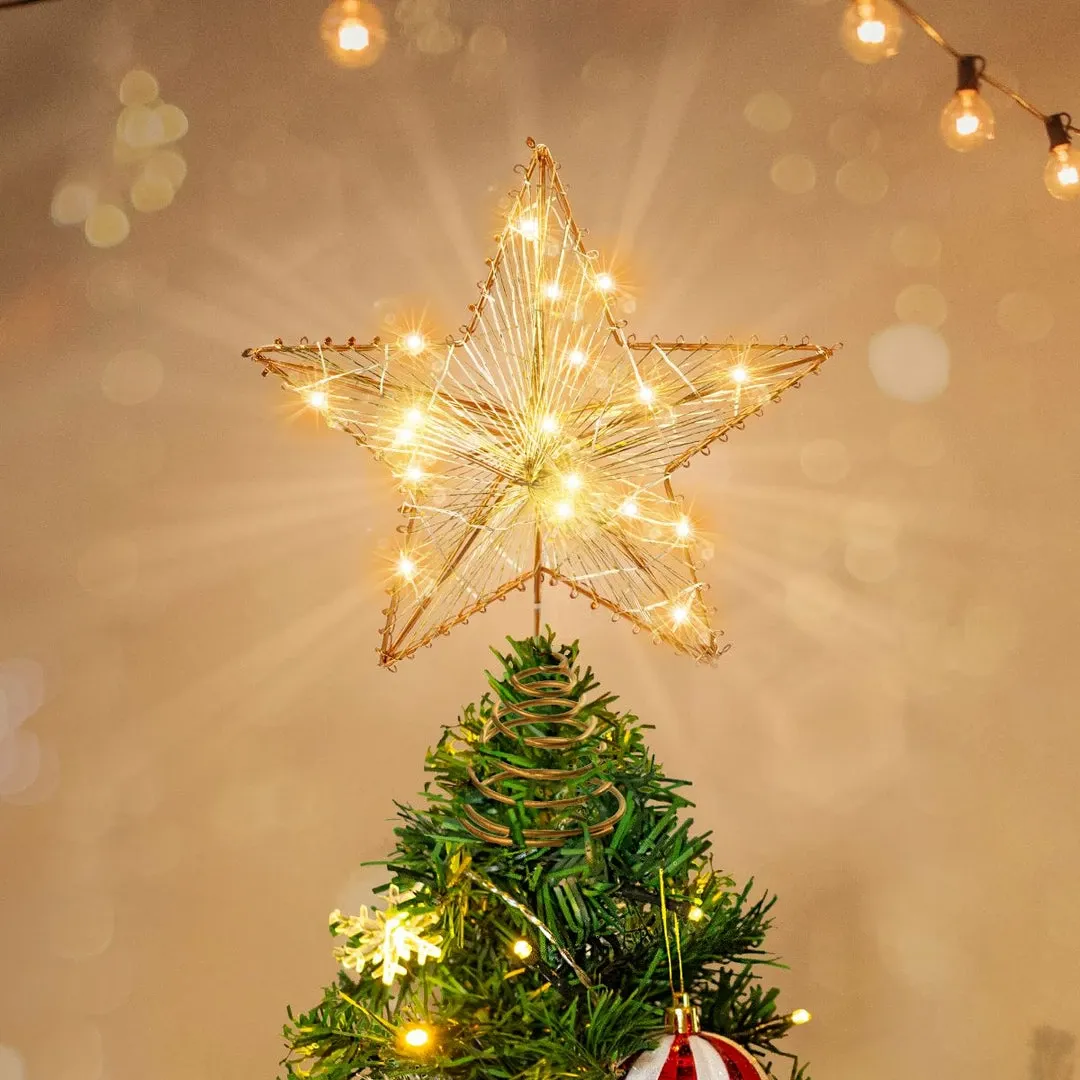 Joiedomi Christmas Tree Toppers, Gold Star Tree Topper Lighted With Warm  White LED Lights is simple modern style