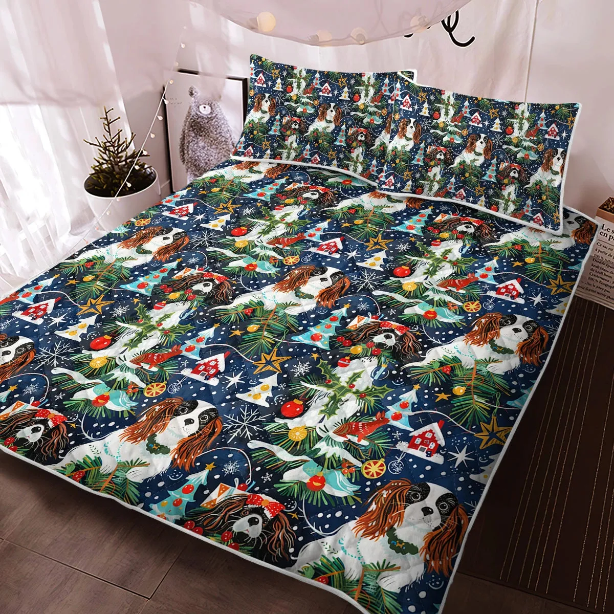King Charles Spaniel Christmas Bedding - Christmas Snow Globe Tricolor